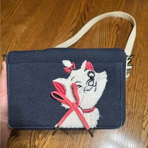 Denim Cat Embroidered Crossbody Bag